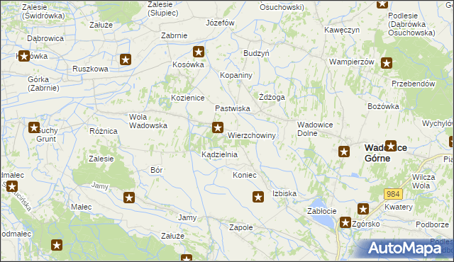 mapa Wierzchowiny gmina Wadowice Górne, Wierzchowiny gmina Wadowice Górne na mapie Targeo