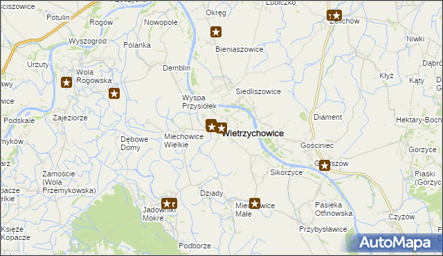 mapa Wietrzychowice powiat tarnowski, Wietrzychowice powiat tarnowski na mapie Targeo