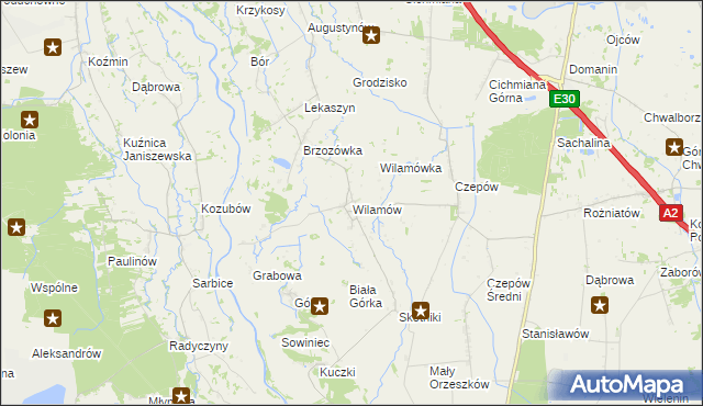 mapa Wilamów gmina Uniejów, Wilamów gmina Uniejów na mapie Targeo