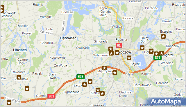 mapa Wilamowice gmina Skoczów, Wilamowice gmina Skoczów na mapie Targeo