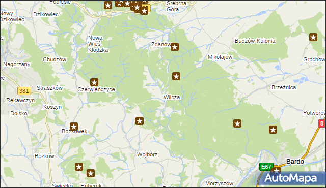 mapa Wilcza gmina Kłodzko, Wilcza gmina Kłodzko na mapie Targeo