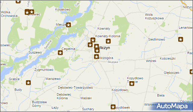 mapa Wilczogóra gmina Wilczyn, Wilczogóra gmina Wilczyn na mapie Targeo