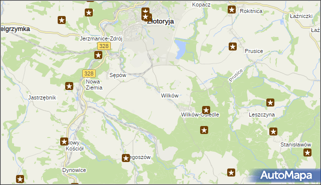mapa Wilków gmina Złotoryja, Wilków gmina Złotoryja na mapie Targeo