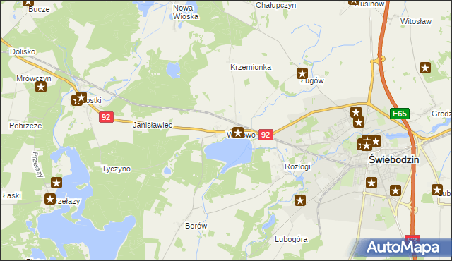 mapa Wilkowo gmina Świebodzin, Wilkowo gmina Świebodzin na mapie Targeo