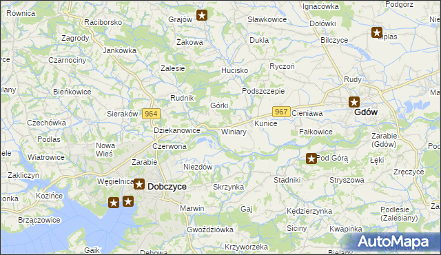 mapa Winiary gmina Gdów, Winiary gmina Gdów na mapie Targeo