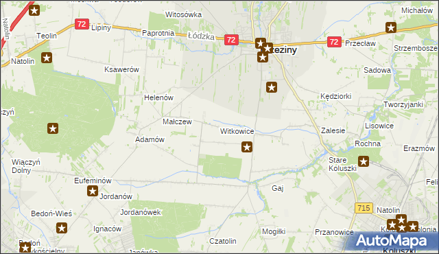 mapa Witkowice gmina Brzeziny, Witkowice gmina Brzeziny na mapie Targeo