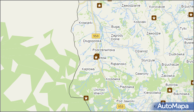 mapa Witów gmina Kościelisko, Witów gmina Kościelisko na mapie Targeo