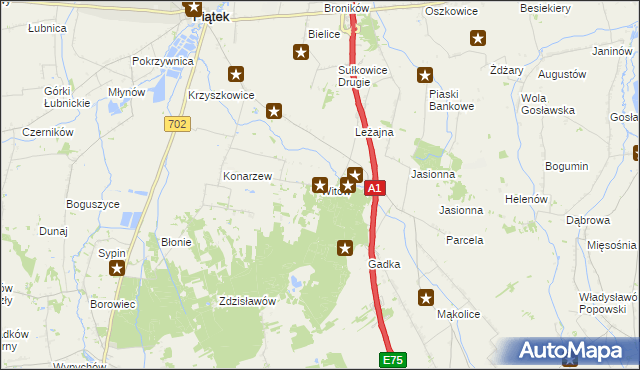 mapa Witów gmina Piątek, Witów gmina Piątek na mapie Targeo