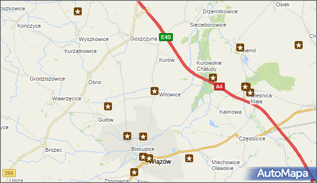 mapa Witowice gmina Wiązów, Witowice gmina Wiązów na mapie Targeo
