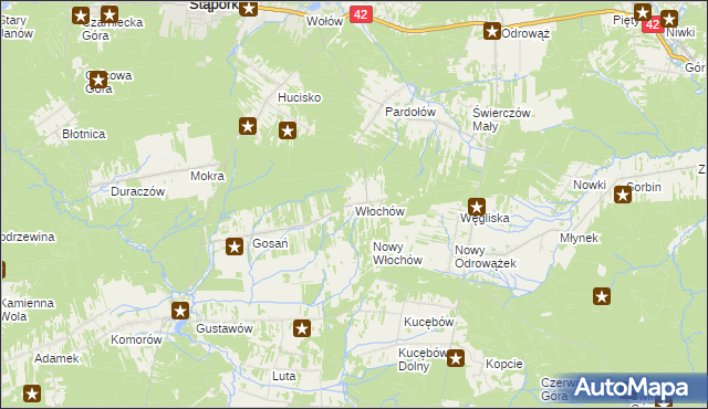 mapa Włochów gmina Stąporków, Włochów gmina Stąporków na mapie Targeo