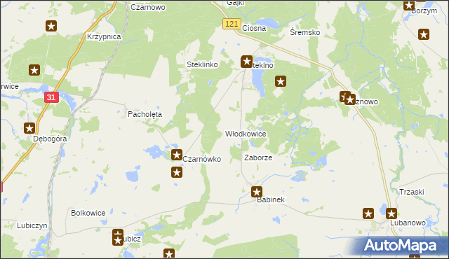 mapa Włodkowice, Włodkowice na mapie Targeo