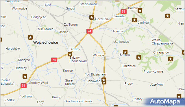 mapa Wlonice gmina Wojciechowice, Wlonice gmina Wojciechowice na mapie Targeo
