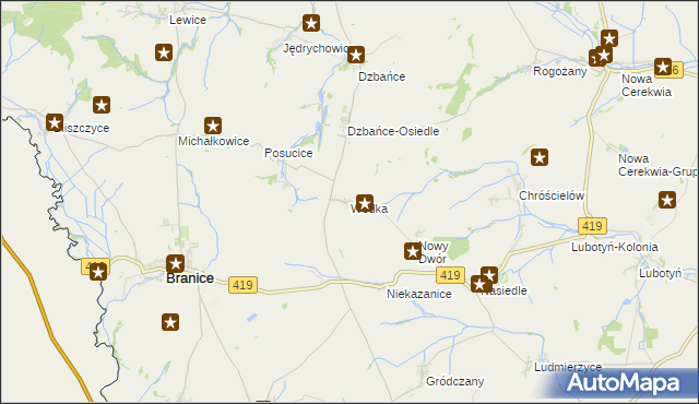 mapa Wódka gmina Branice, Wódka gmina Branice na mapie Targeo