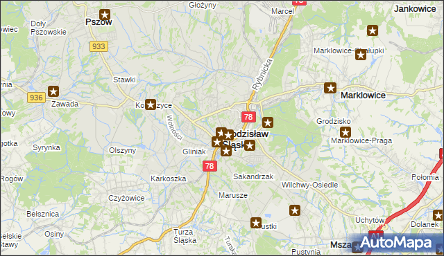mapa Wodzisławia Śląskiego, Wodzisław Śląski na mapie Targeo
