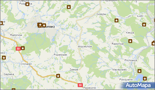 mapa Wojciechów gmina Lubomierz, Wojciechów gmina Lubomierz na mapie Targeo