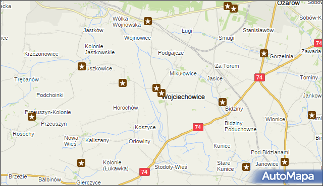 mapa Wojciechowice powiat opatowski, Wojciechowice powiat opatowski na mapie Targeo