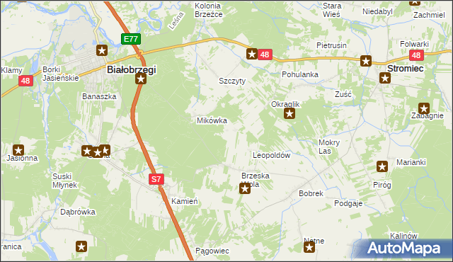 mapa Wojciechówka gmina Białobrzegi, Wojciechówka gmina Białobrzegi na mapie Targeo