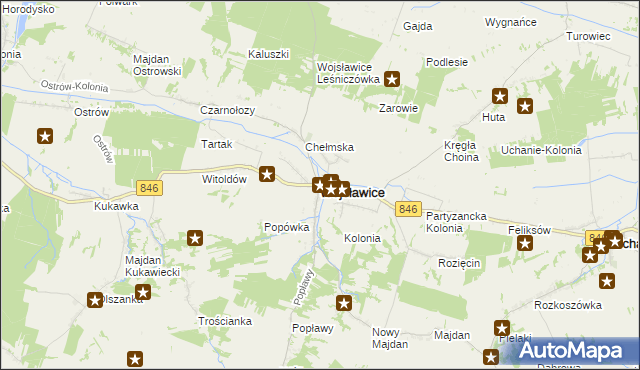mapa Wojsławice powiat chełmski, Wojsławice powiat chełmski na mapie Targeo