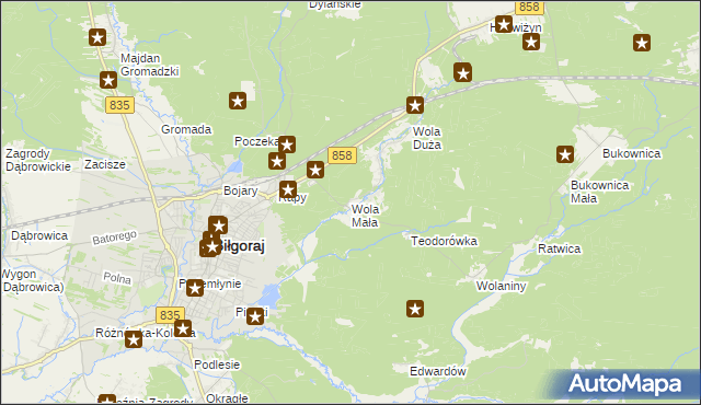 mapa Wola Mała gmina Biłgoraj, Wola Mała gmina Biłgoraj na mapie Targeo