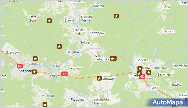 mapa Wólka Plebańska gmina Stąporków, Wólka Plebańska gmina Stąporków na mapie Targeo