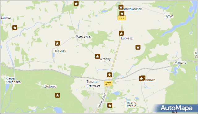 mapa Wrzosy gmina Tuczno, Wrzosy gmina Tuczno na mapie Targeo