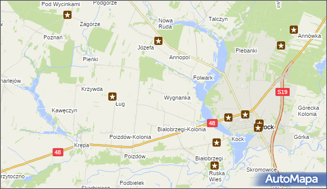 mapa Wygnanka gmina Kock, Wygnanka gmina Kock na mapie Targeo