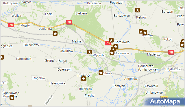 mapa Wygoda gmina Imielno, Wygoda gmina Imielno na mapie Targeo