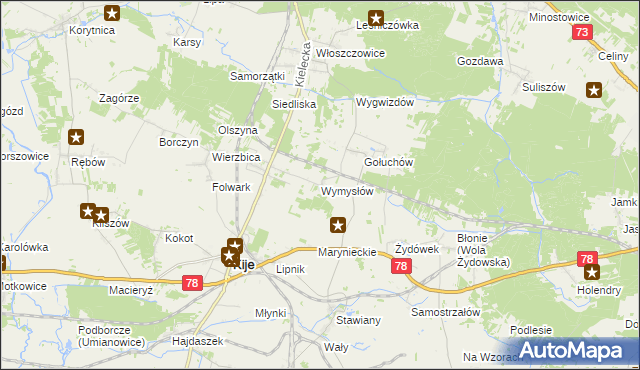 mapa Wymysłów gmina Kije, Wymysłów gmina Kije na mapie Targeo