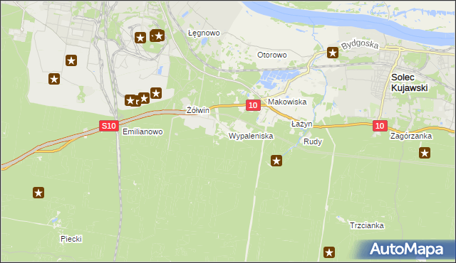 mapa Wypaleniska gmina Solec Kujawski, Wypaleniska gmina Solec Kujawski na mapie Targeo