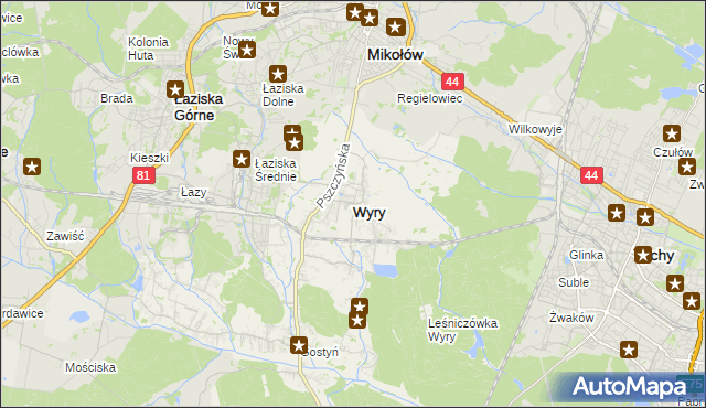 mapa Wyry, Wyry na mapie Targeo