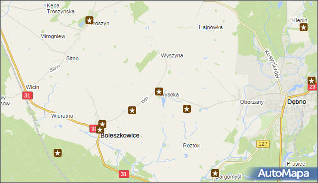 mapa Wysoka gmina Boleszkowice, Wysoka gmina Boleszkowice na mapie Targeo
