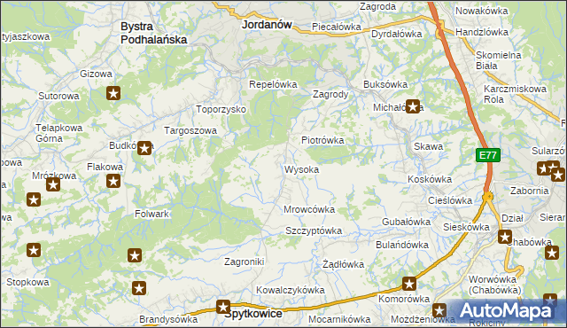 mapa Wysoka gmina Jordanów, Wysoka gmina Jordanów na mapie Targeo