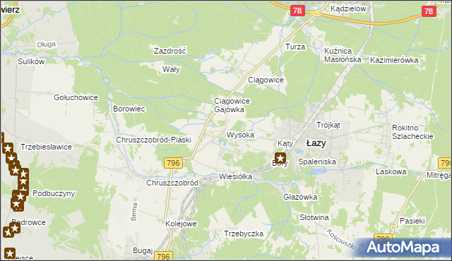 mapa Wysoka gmina Łazy, Wysoka gmina Łazy na mapie Targeo