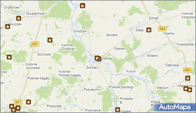mapa Wyszków gmina Liw, Wyszków gmina Liw na mapie Targeo