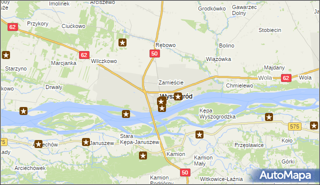 mapa Wyszogród powiat płocki, Wyszogród powiat płocki na mapie Targeo