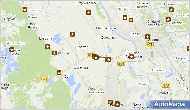 mapa Zabawa gmina Radłów, Zabawa gmina Radłów na mapie Targeo