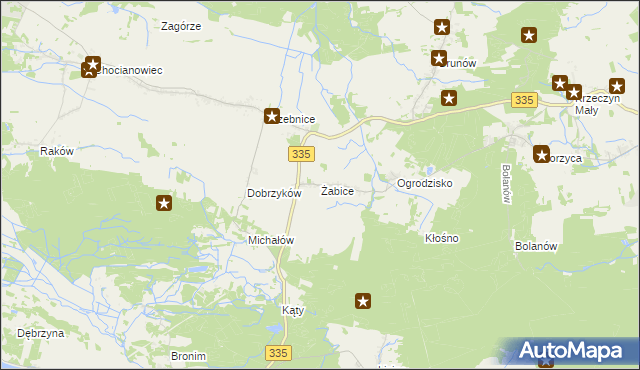 mapa Żabice gmina Chocianów, Żabice gmina Chocianów na mapie Targeo