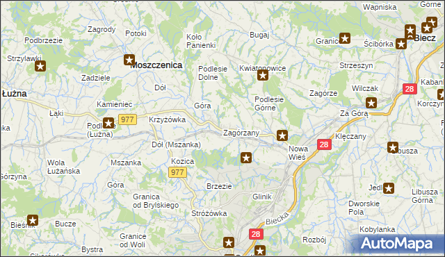 mapa Zagórzany gmina Gorlice, Zagórzany gmina Gorlice na mapie Targeo