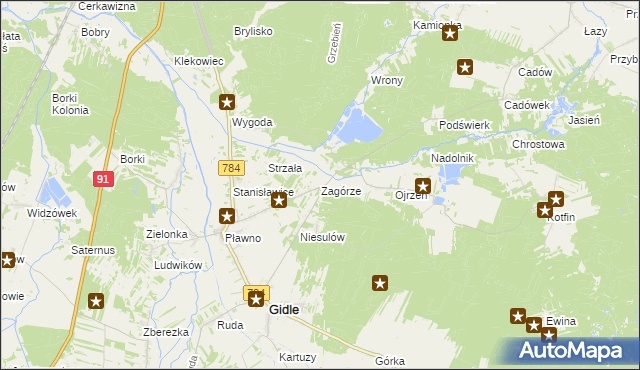 mapa Zagórze gmina Gidle, Zagórze gmina Gidle na mapie Targeo