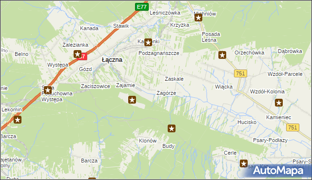 mapa Zagórze gmina Łączna, Zagórze gmina Łączna na mapie Targeo