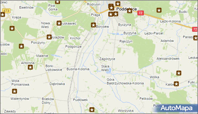 mapa Zagórzyce gmina Poddębice, Zagórzyce gmina Poddębice na mapie Targeo
