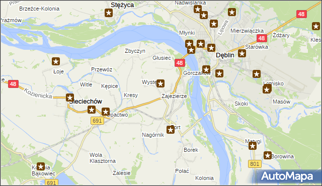 mapa Zajezierze gmina Sieciechów, Zajezierze gmina Sieciechów na mapie Targeo
