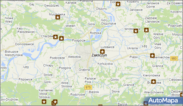 mapa Zakliczyn powiat tarnowski, Zakliczyn powiat tarnowski na mapie Targeo
