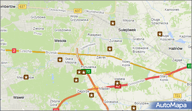 mapa Zakręt gmina Wiązowna, Zakręt gmina Wiązowna na mapie Targeo