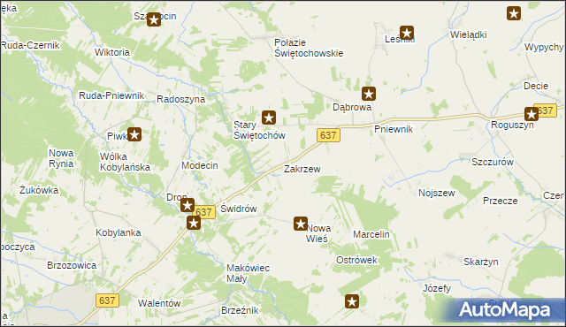 mapa Zakrzew gmina Korytnica, Zakrzew gmina Korytnica na mapie Targeo