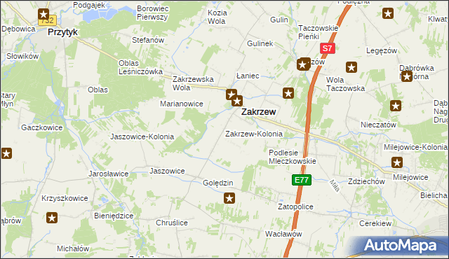 mapa Zakrzew-Kolonia gmina Zakrzew, Zakrzew-Kolonia gmina Zakrzew na mapie Targeo