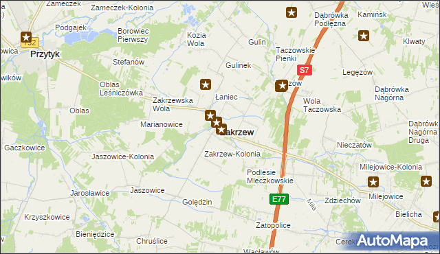 mapa Zakrzew powiat radomski, Zakrzew powiat radomski na mapie Targeo
