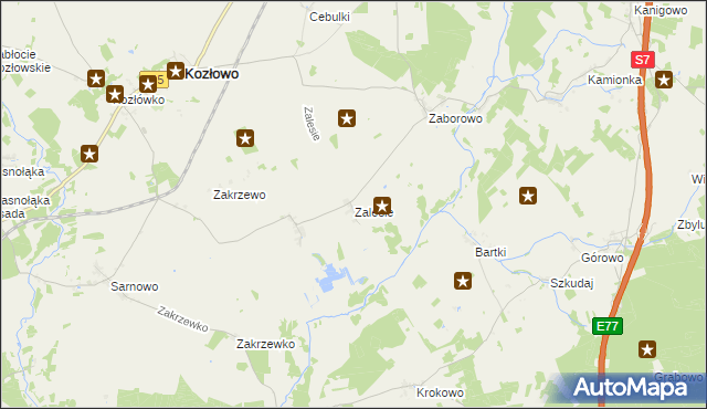 mapa Zalesie gmina Kozłowo, Zalesie gmina Kozłowo na mapie Targeo
