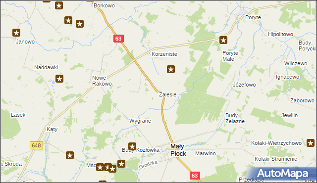 mapa Zalesie gmina Mały Płock, Zalesie gmina Mały Płock na mapie Targeo