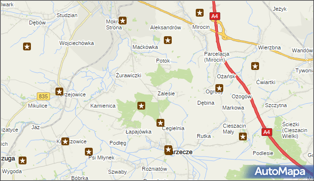mapa Zalesie gmina Zarzecze, Zalesie gmina Zarzecze na mapie Targeo